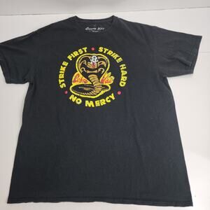 Karate Kid Cobra Kai Strike First Strike Hard No Mercy Black Tee Men's Size L